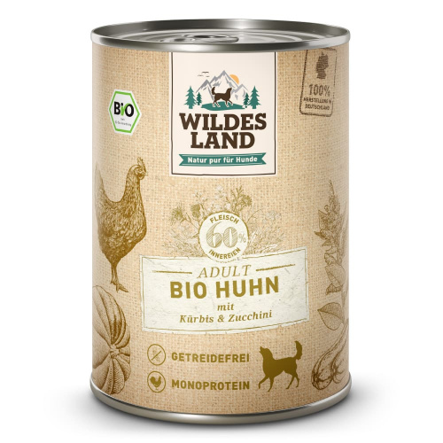 Wildes Land BIO Adult Huhn mit Kürbis & Zucchini Nassfutter 400 g